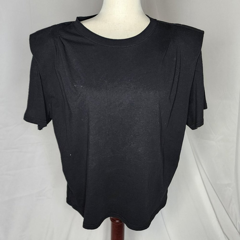 Frame Black Padded Shoulder Short Sleeve Structured Shirt Size XL